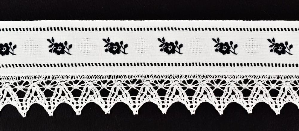 Кружево вязаное (тесьма) 55 мм, цв. белый/черный, 337Z414/390, Mauri Angelo, 15 м