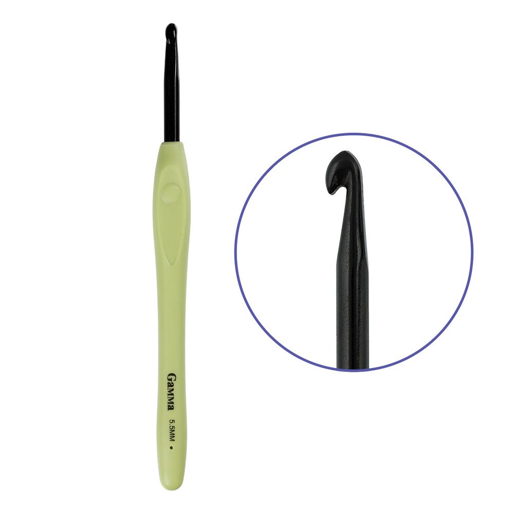 Крючок для вязания с прорезиненной ручкой ⌀5.5 мм, 16 см, алюминий, Gamma RH-BL