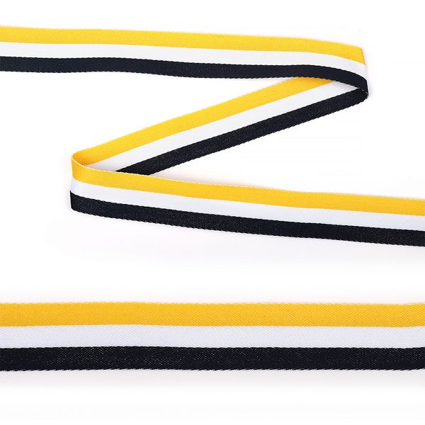 Тесьма лампасная 25 мм / 45.7 метров, тканая, NET7525, цв.бел/желт/черн