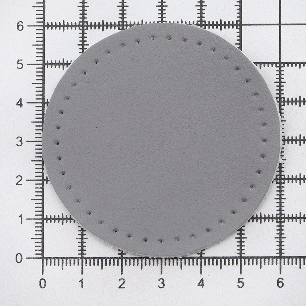 Заплатки пришивные из кожи, круг ⌀6см с перфорацией, 2 шт, 100% кожа, 07 серый, 9111