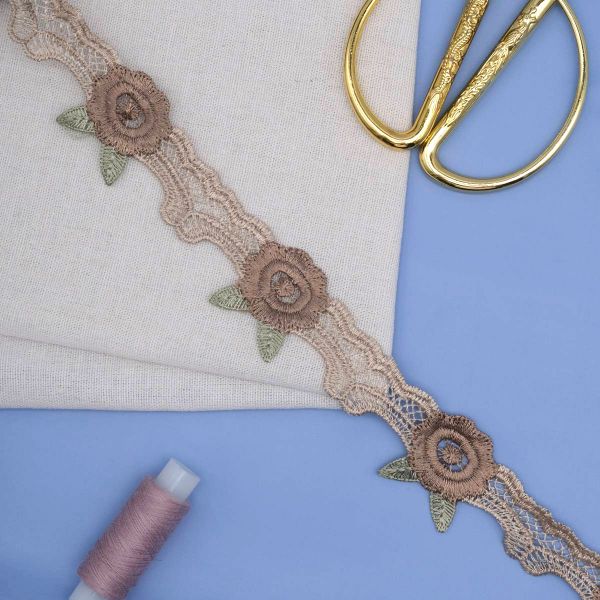 Кружево гипюр (плетёное) 35 мм / 13.7 метров, (интерьерное) коричневый, 3AR2338