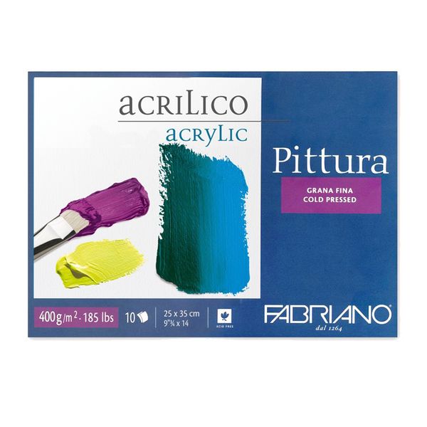Альбом для акрила и масла Pittura 400 г/м², A4 25х35 см, склейка с одной стороны 10 л, Fabriano, 40002535