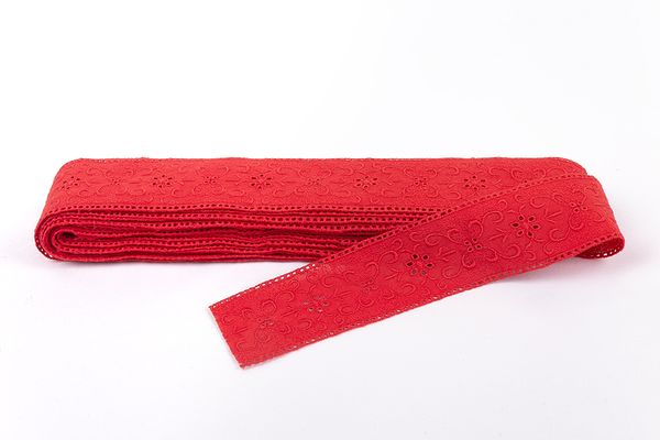 Кружево шитьё 43 мм / 9.7 м, Турция, красный, Gamma GYEM-4301