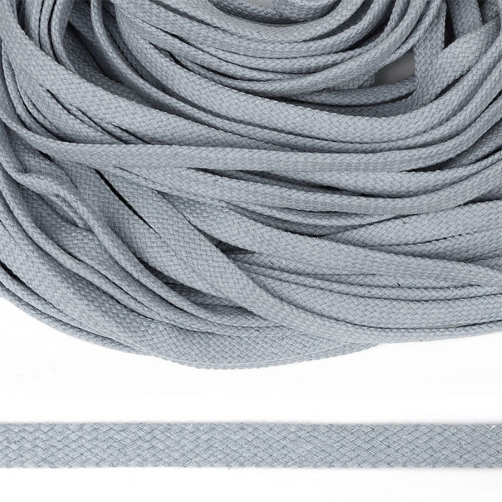 Шнур плоский плетеный х/б 12.0 мм / 50 метров, турецкое плетение TW 028 св.серый