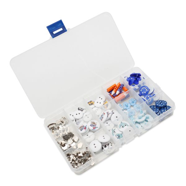 Украшения декоративные пуговицы в контейнере для мальчика, 94 шт