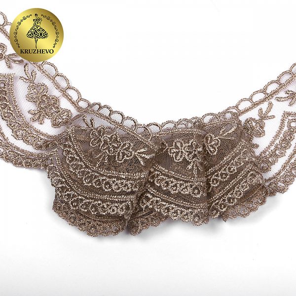 Кружево на сетке 60 мм, 2110 цв.N4815 кофе уп.13.71м, Kruzhevo