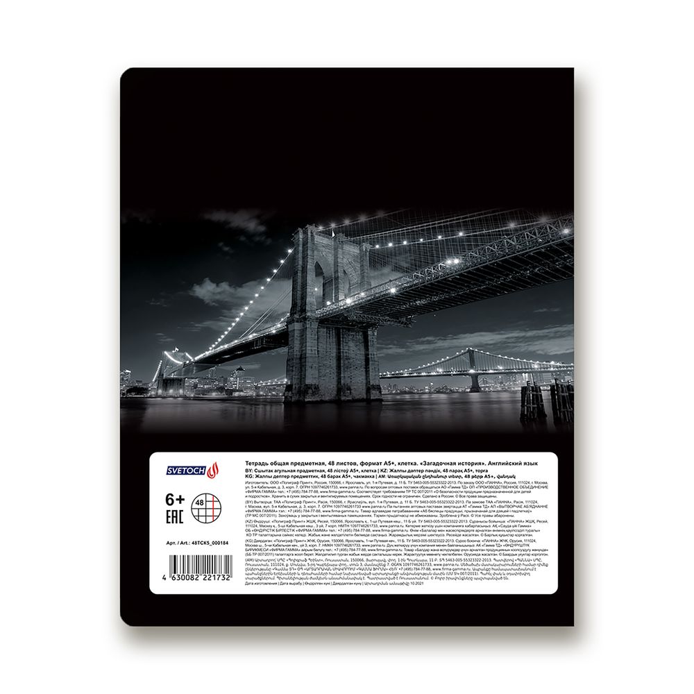 Тетрадь предметная Загадочная история A5+ 48 л. на скобе, белизна 100%, 10 шт, клетка, 48ТСК5/000184 Английский язык, Светоч