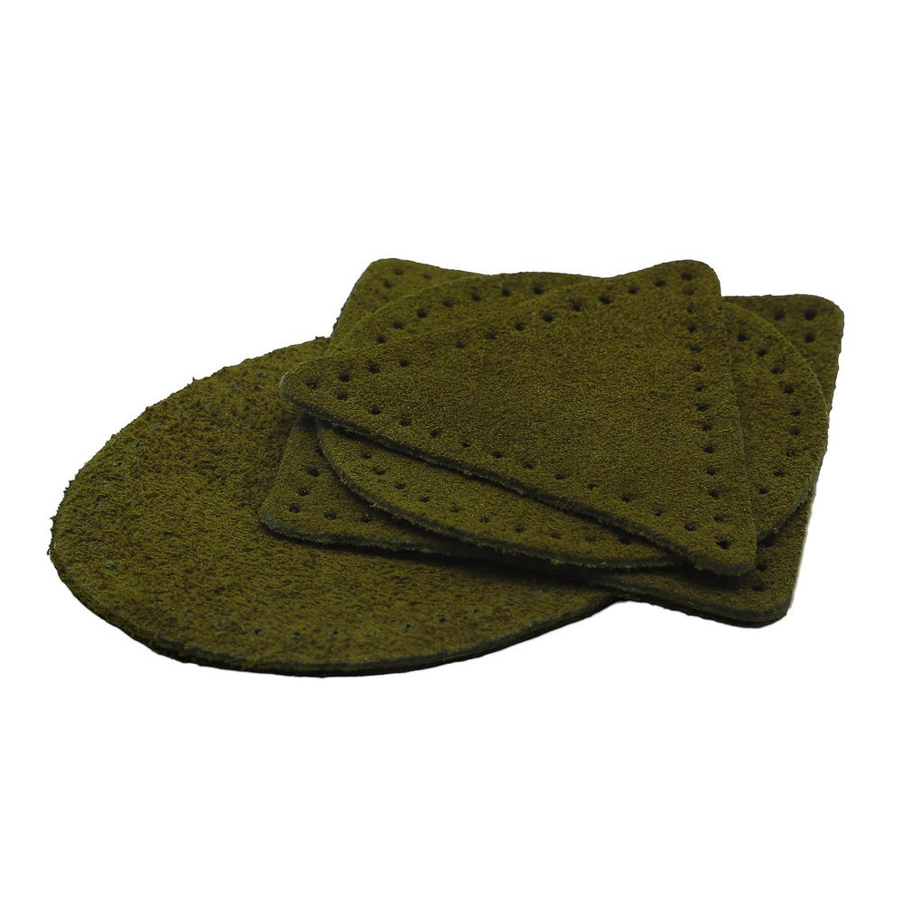 Набор заплаток пришивных из замши, круг, квадрат, треугольник, овал 6см, с перфорацией, 4 шт (33 хаки), 59723