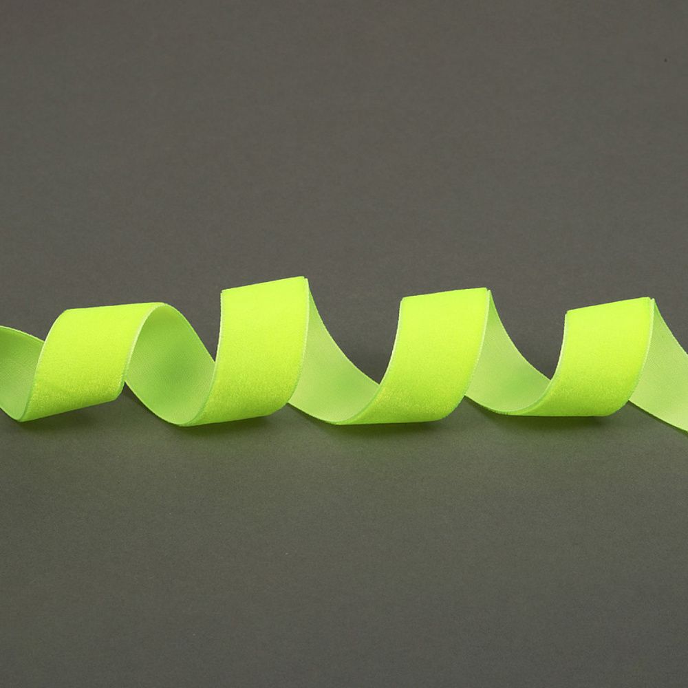 Лента бархатная (тесьма) 25.0 мм / 20±1 метров, LB25229F нейлон неоновый желтый