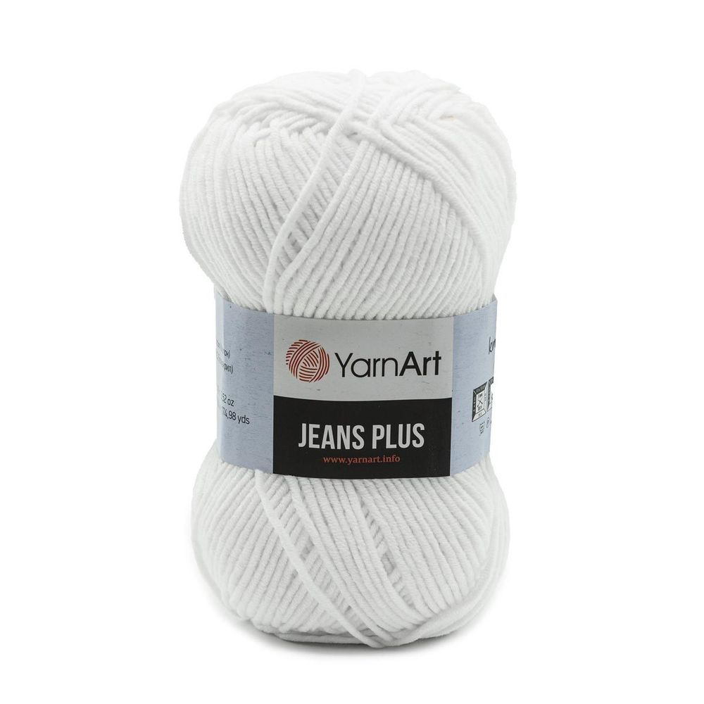 Пряжа YarnArt (ЯрнАрт) Jeans Plus / уп.5 мот. по 100 г, 160м, 62 белоснежный