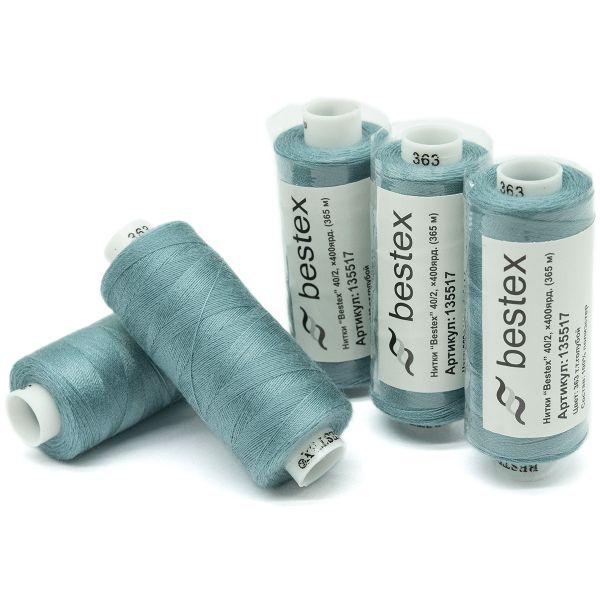 Нитки швейные бытовые Bestex 40/2, 365 м (400 ярд) / 10 кат., 363 бирюзовый