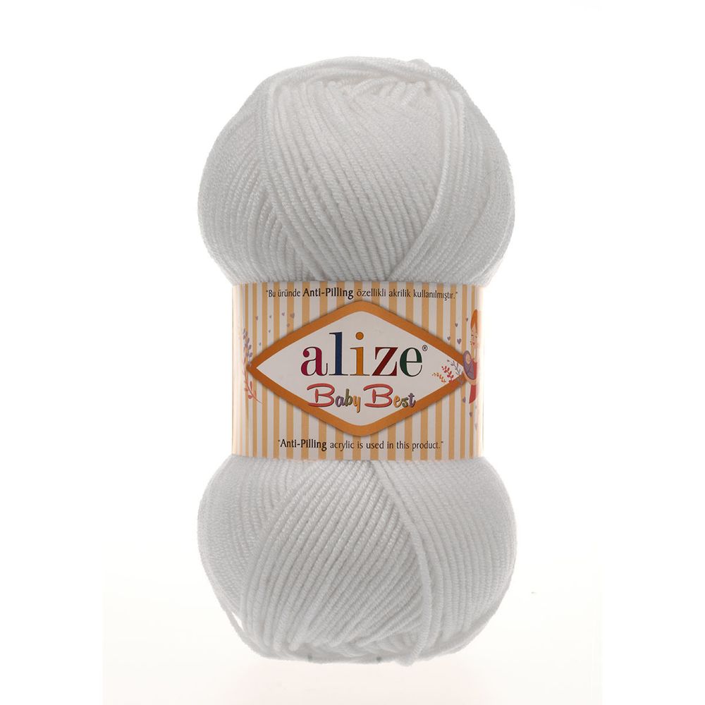 Пряжа Alize (Ализе) Baby Best / уп.5 мот. по 100 г, 240м, 055 белый A