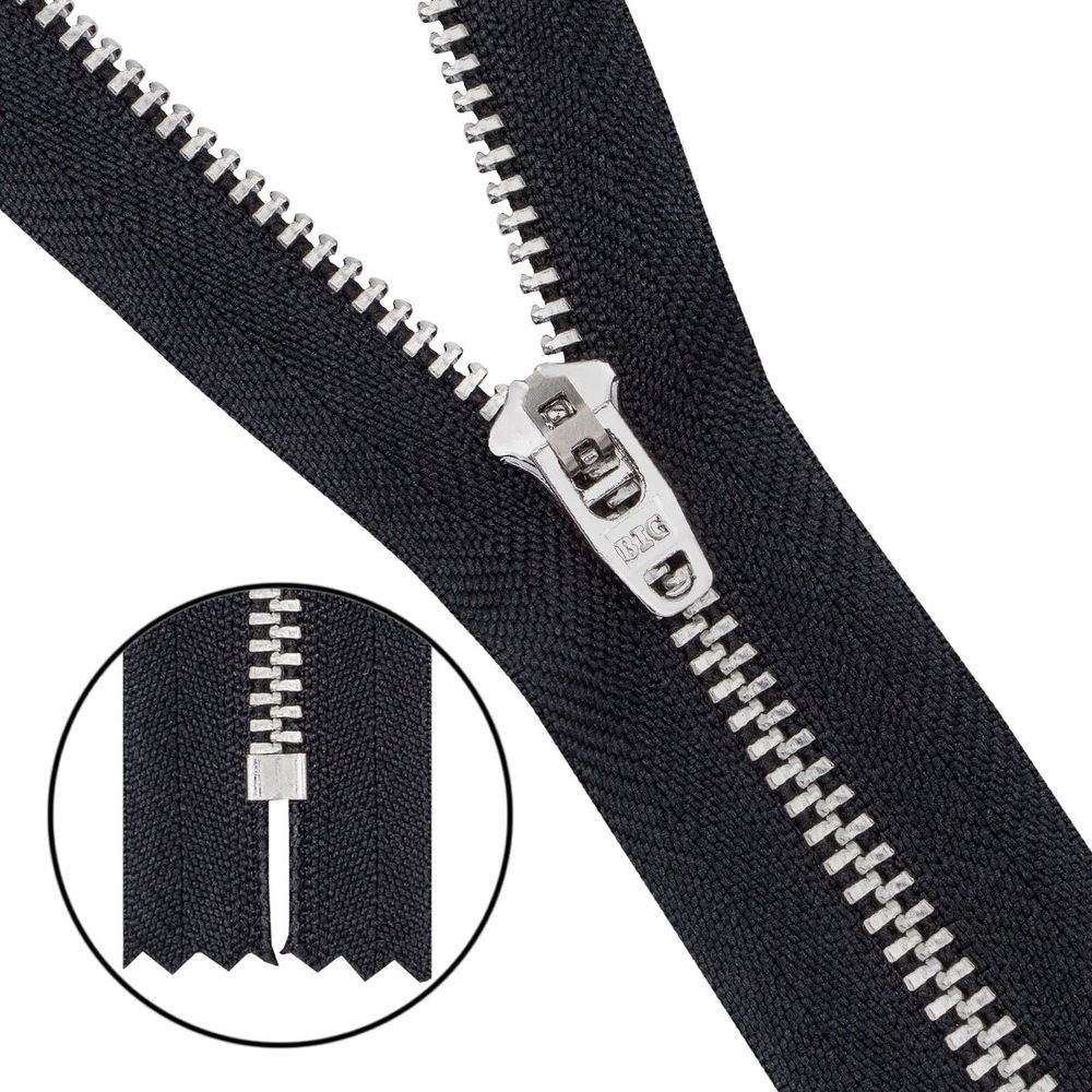 Молния металл джинсовая Т5 (5 мм) 1 зам., н/раз., 14 см, черный, 39083/14-Н, 10 шт