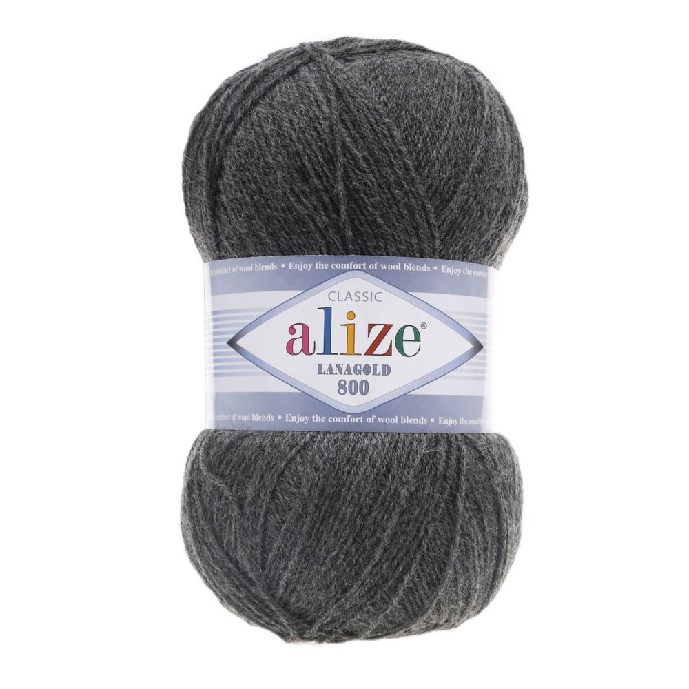 Пряжа Alize (Ализе) Lana Gold 800 / уп.5 мот. по 100 г, 800м, 182 средне-серый меланж A