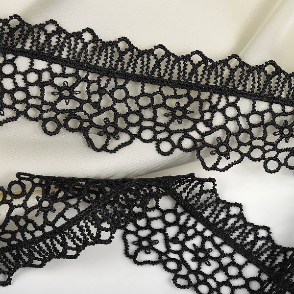 Кружево гипюр (плетёное) 45 мм, диз.2501 цв.03 черный уп.13.71м, Kruzhevo