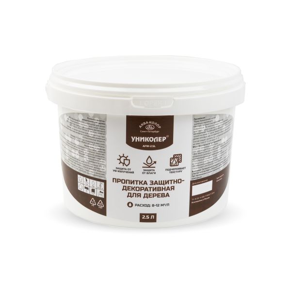 Пропитка защитно-декоративная для дерева Орех, 2.5 л, Униколер, AFW-2.5L