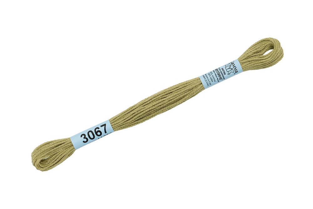 Мулине Gamma 100% хлопок, цв.3067 хаки- оливковый, 24 мотка по 8 метров