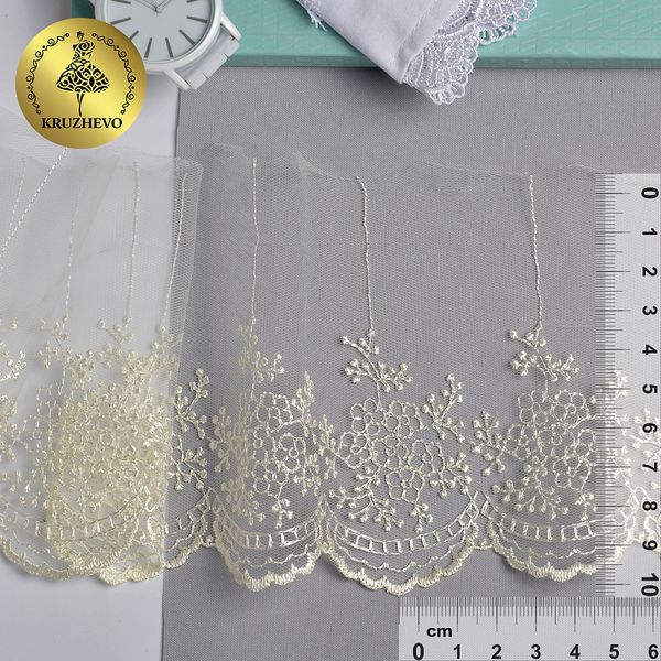 Кружево на сетке широкое 100 мм, TR.3657, цв.02 молочный уп.9м, Kruzhevo