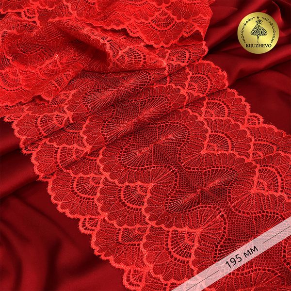 Кружево эластичное (стрейч) 8034 195мм цв.SD163 красный, 10 м, Kruzhevo
