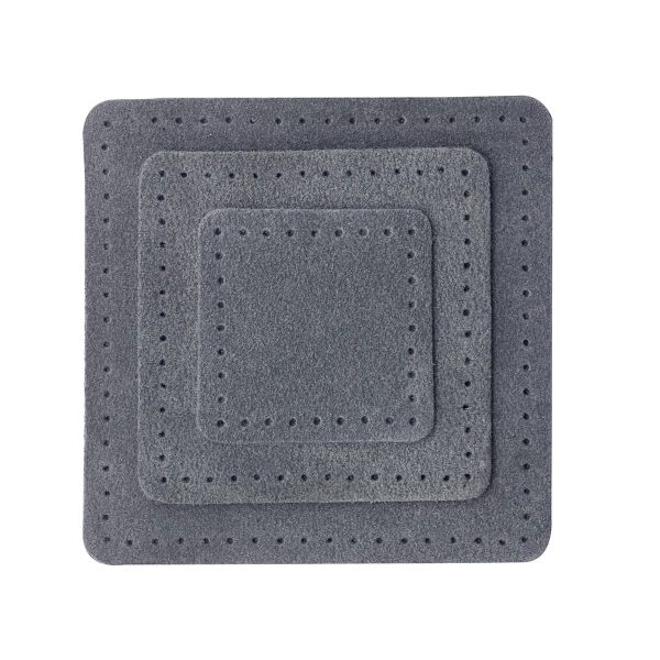 Набор заплаток пришивных из замши, квадрат 4см, 6см и 8см, с перфорацией, 3 шт, 100% кожа (26 серый), 59402