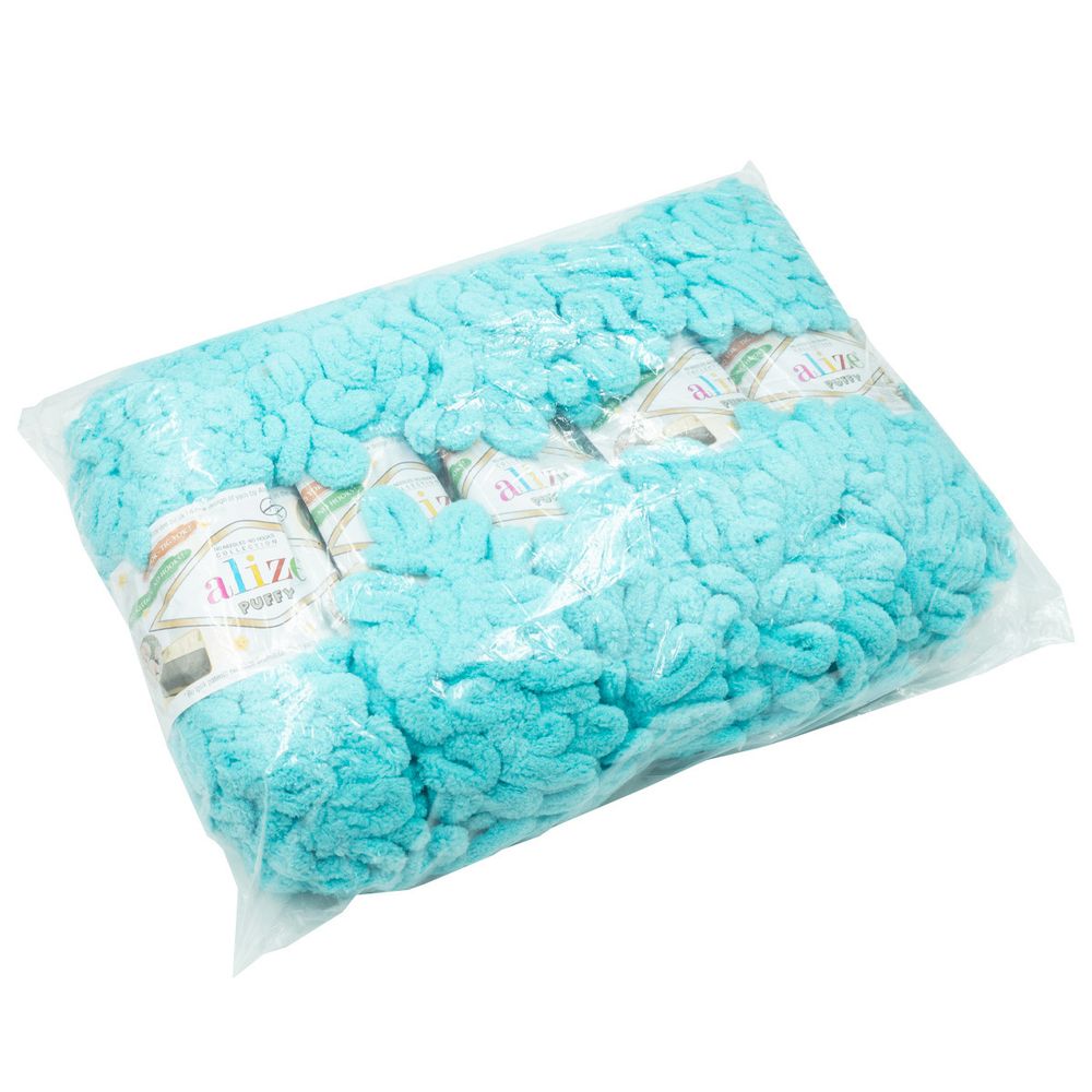 Пряжа Alize (Ализе) Puffy / уп.5 мот. по 100 г, 9м, 128 ярко-голубой