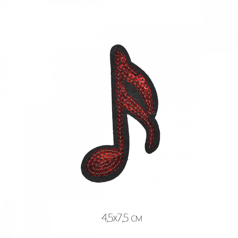 Термоаппликация с пайетками Нота 4,5х7,5см, 10 шт