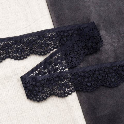 Кружево эластичное (стрейч) 25 мм / 50 метров, черный ирис, К009.025