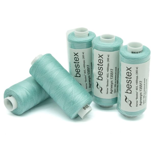 Нитки швейные бытовые Bestex 40/2, 365 м (400 ярд) / 10 кат., 358 светлый аквамарин