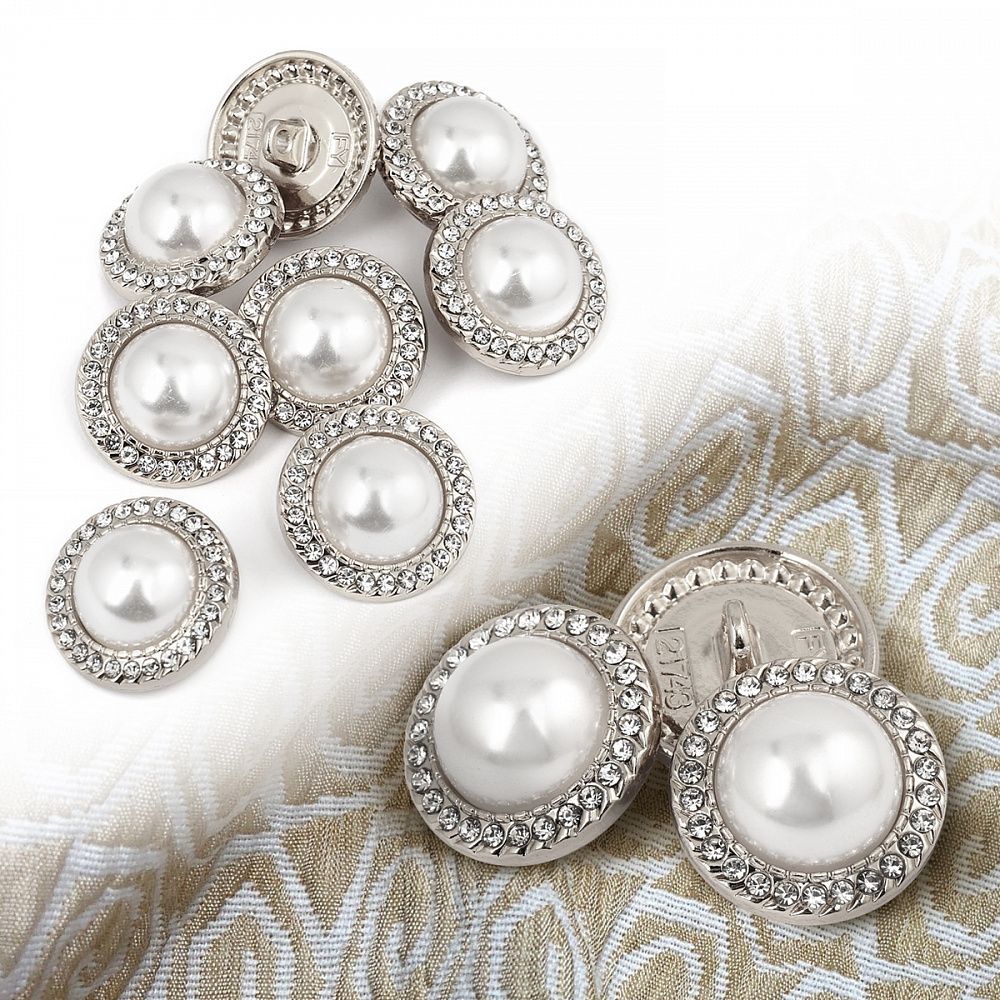 Пуговицы металлические на ножке 32L-20 мм, С-MP15 цв.серебро/перламутр, 10 шт