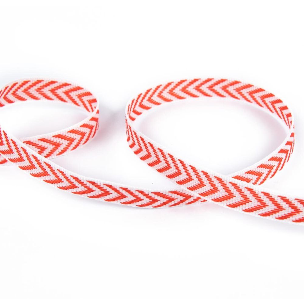 Лента (тесьма) жаккардовая 10.0 мм / 25±1 метров, Орнамент для северных народов, рис 9880 красный, Gamma C3853 (C3752)