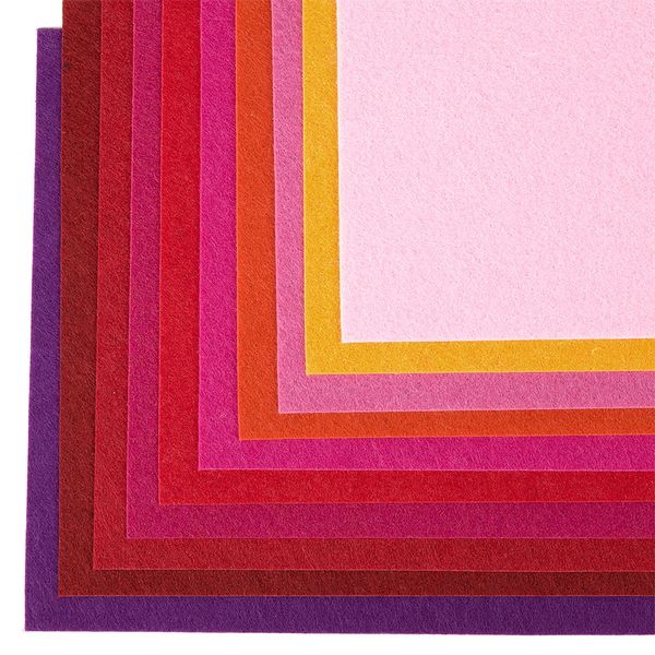 Фетр листовой жесткий 1.0 мм 20х30 см, HA10, уп. 10 листов, цв. красный ассорти