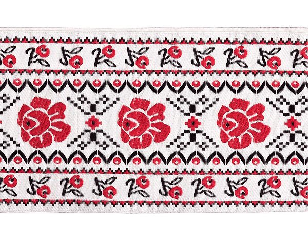 Лента (тесьма) жаккардовая 68.0 мм / 10±0.5 метров, узор красный/черный, Gamma DBTRJ-107