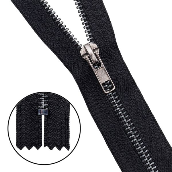 Молния металл джинсовая Т5 (5 мм) 1 зам., н/раз., оксид 18 см, F322 черный, 10 шт