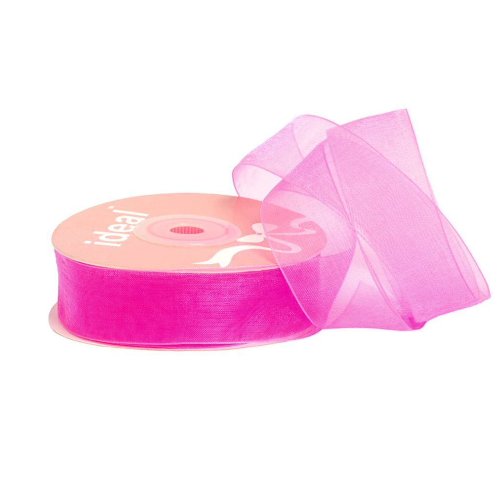 Лента капроновая (органза) 20.0 мм, 1014 яр.розовый, уп. 27,4 м