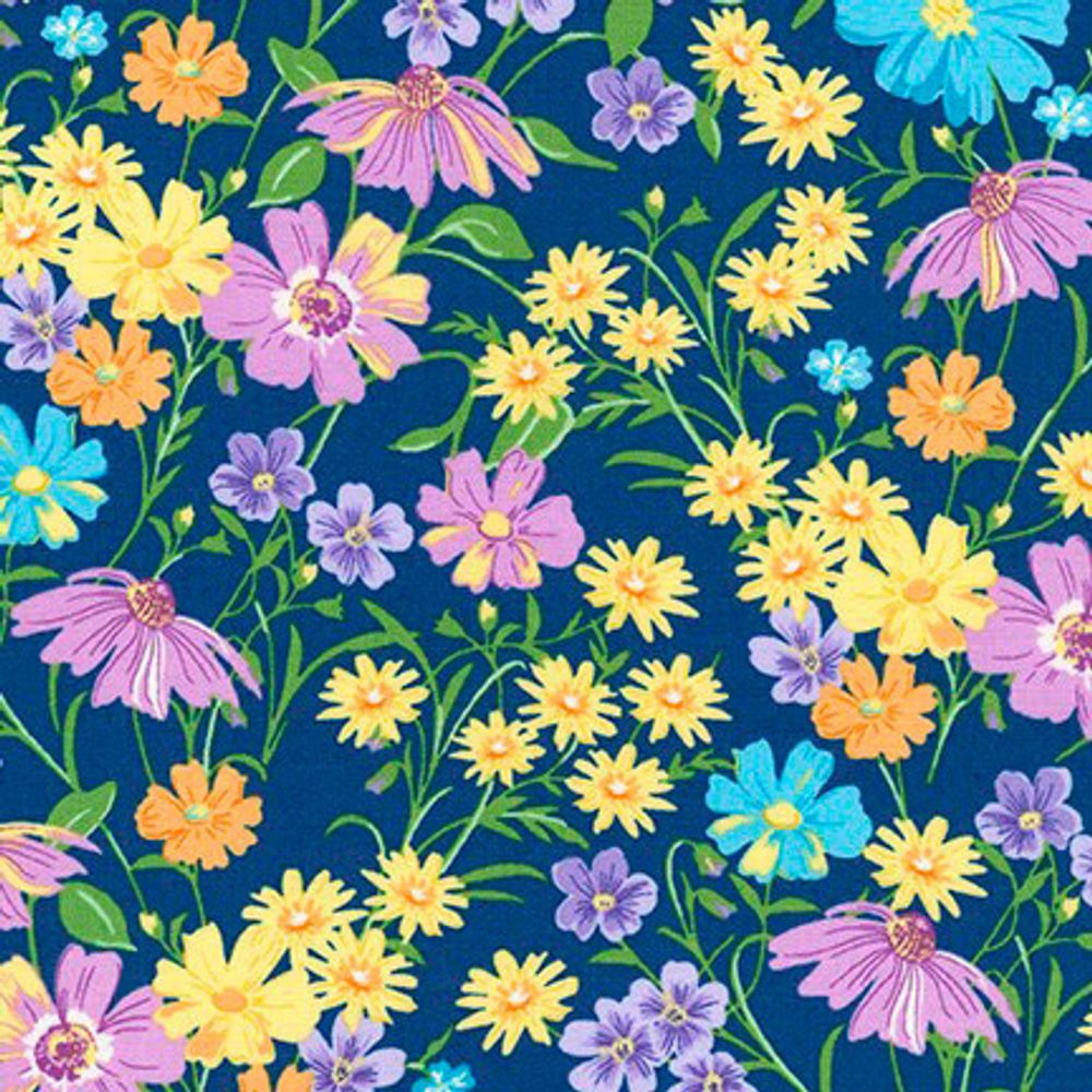 Ткань для пэчворка Peppy Wildflowers, отрез 50х50 см, 122 г/м², FLH-20288-9 NAVY, Robert Kaufman