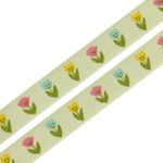 Лента репсовая (в рубчик) Тюльпаны, 10 мм, 3м, зеленый