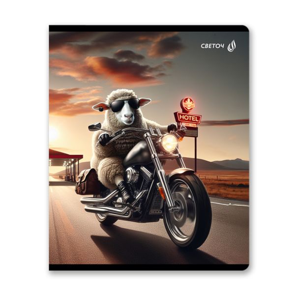 Тетрадь ученическая общая, глянцевая ламинация A5 48 л. на скобе 65 г/м², белизна 100% 10 шт клетка, 01505 Это кто на мотоцикле?, Светоч Т71