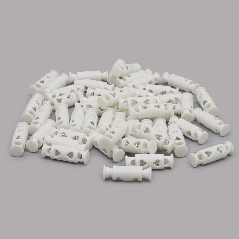 Фиксатор (зажим) для шнура пластик 2 отв., ⌀3.5 мм, 8.2х26 мм, белый матовый, 50 шт