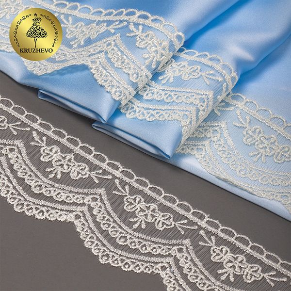 Кружево на сетке 60 мм, 2110 цв.белый уп.13.71м, Kruzhevo