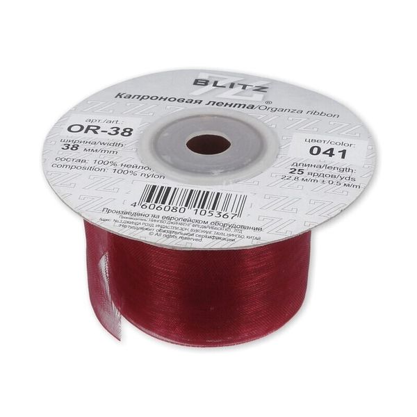Лента капроновая (органза) 38.0 мм / 22.8±1 метра, 041 т.бордовый, Blitz OR-38