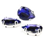 Хрустальные стразы в цапах формы капля, сапфир 13х18 мм, 3 шт, АЦ010НН1318