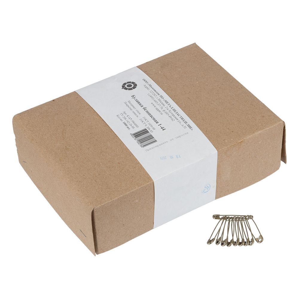 Булавки английские №3 (1-44) 1000 шт (100х10 шт), белый металл, Gamma 1-44 С-17