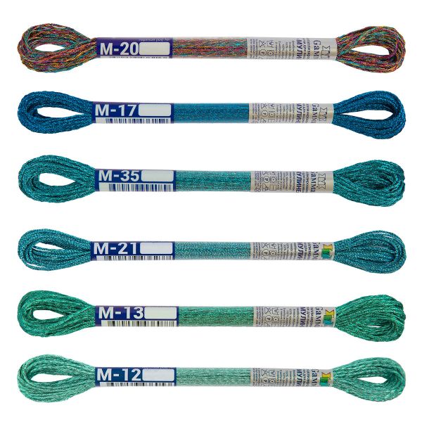 Мулине Gamma набор металлик, цв.02 Лазурный бриз, 6 мотков по 8 метров