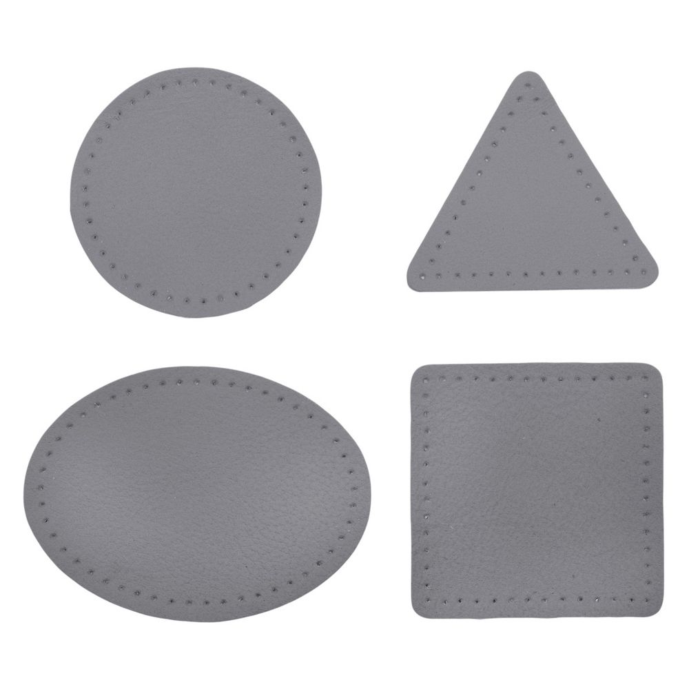 Набор заплаток пришивных из кожи, круг, квадрат, треугольник, овал 6см, с перфорацией, 4 шт (07 серый), 9723