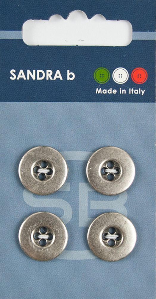 Пуговицы Sandra, 15 мм, 4 шт, металл, серебряный (4)