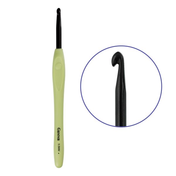 Крючок для вязания с прорезиненной ручкой ⌀5.5 мм, 16 см, алюминий, Gamma RH-BL