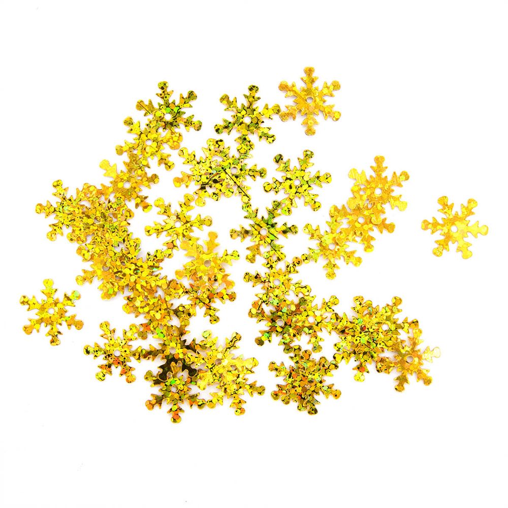 Пайетки фигурные снежинки 13 мм, Астра 10г, A20 золото голограмма, уп.10 шт