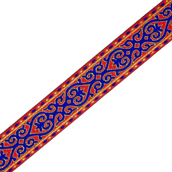 Лента (тесьма) жаккардовая 33.0 мм / 7 метров, красно-синий, 22821