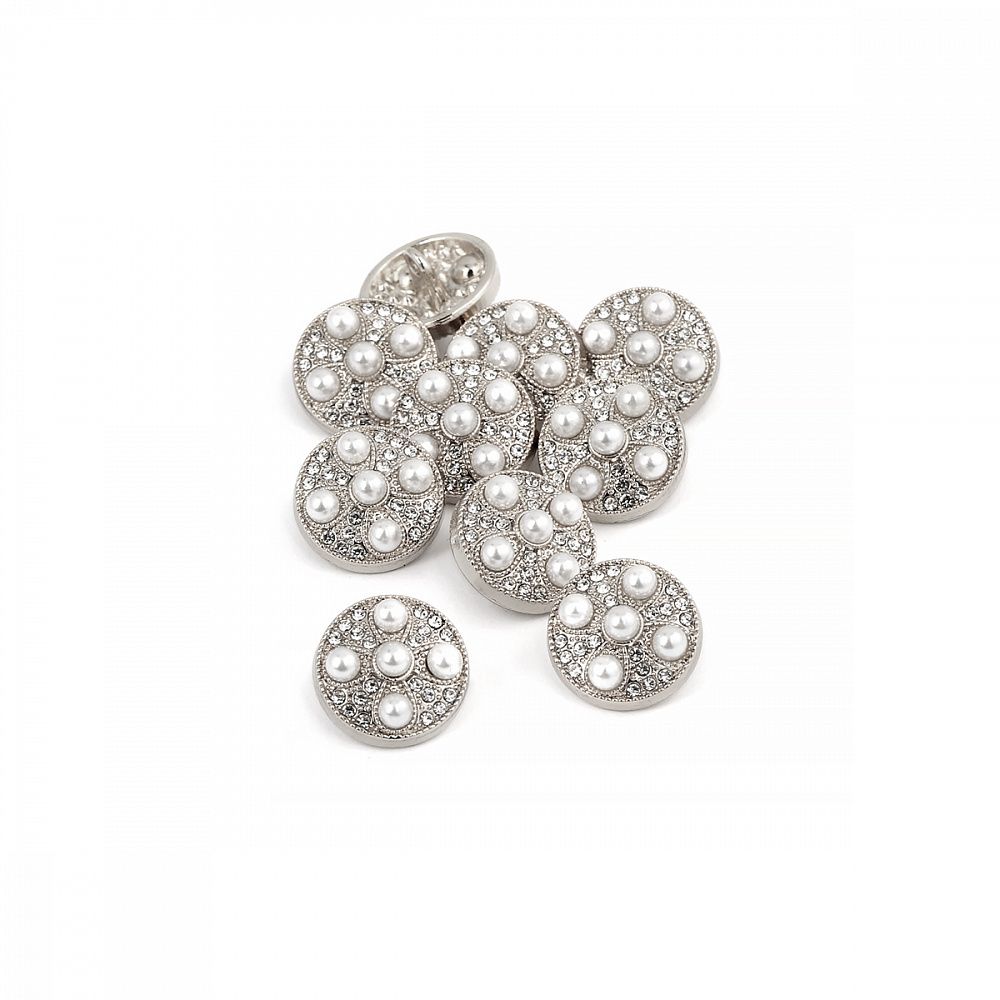 Пуговицы на ножке металлические 24L=15мм, С-MP17 цв.серебро/перламутр, 10 шт