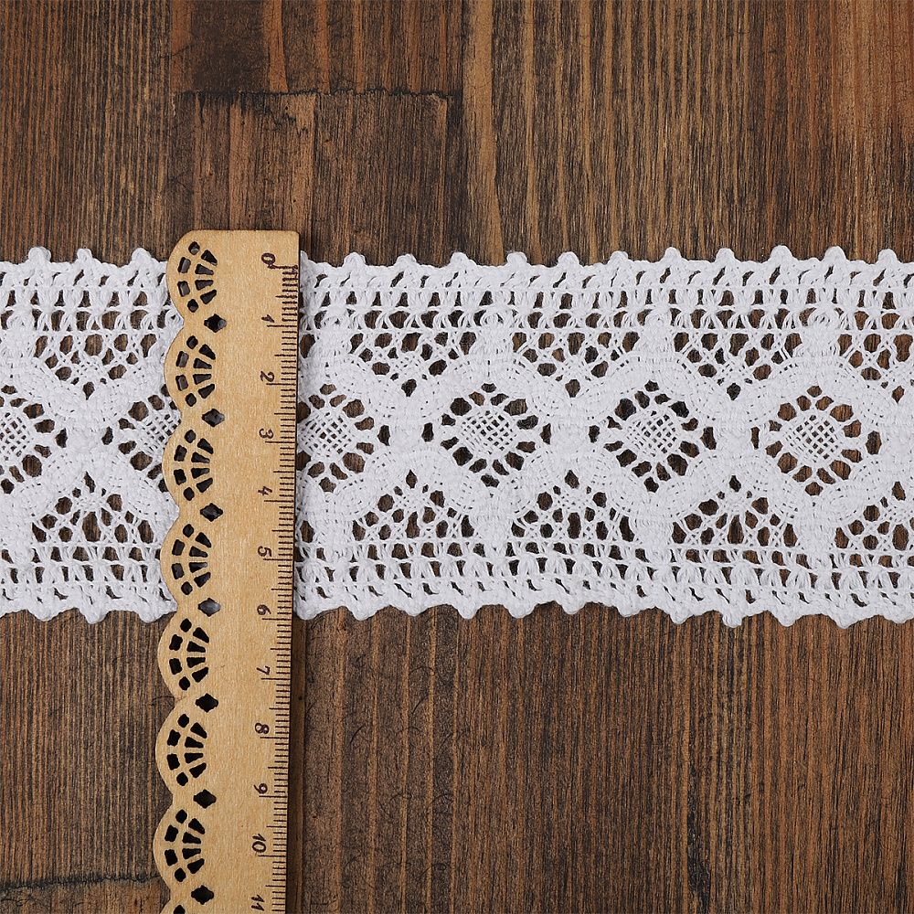 Кружево вязаное (тесьма) 75 мм, цв.белый, уп.10 м, Kruzhevo